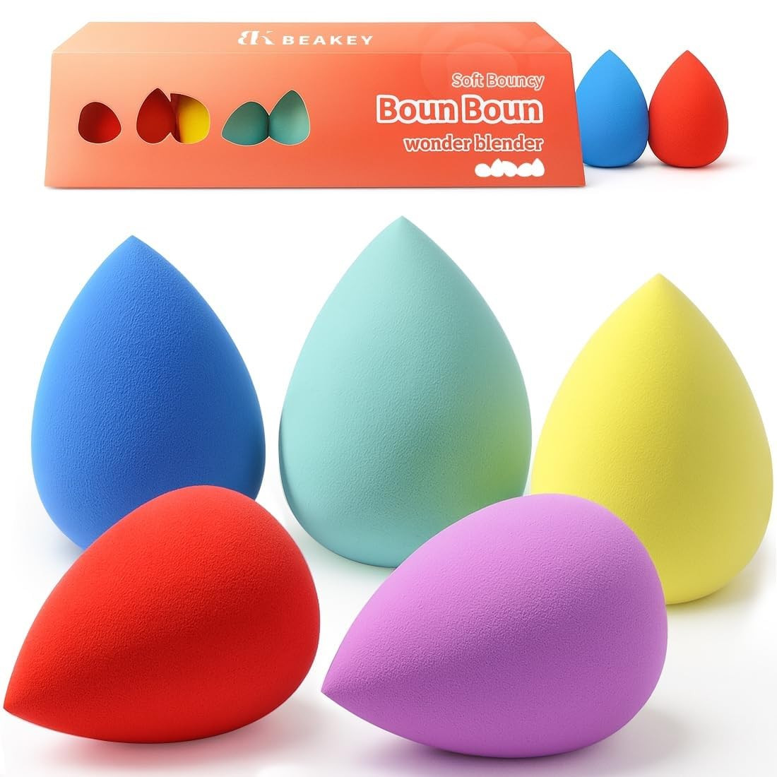 BEAKEY Makeup Sponge Set, 5 Pack Foundation Beauty Sponges & Soft Blenders | Amazon (US)