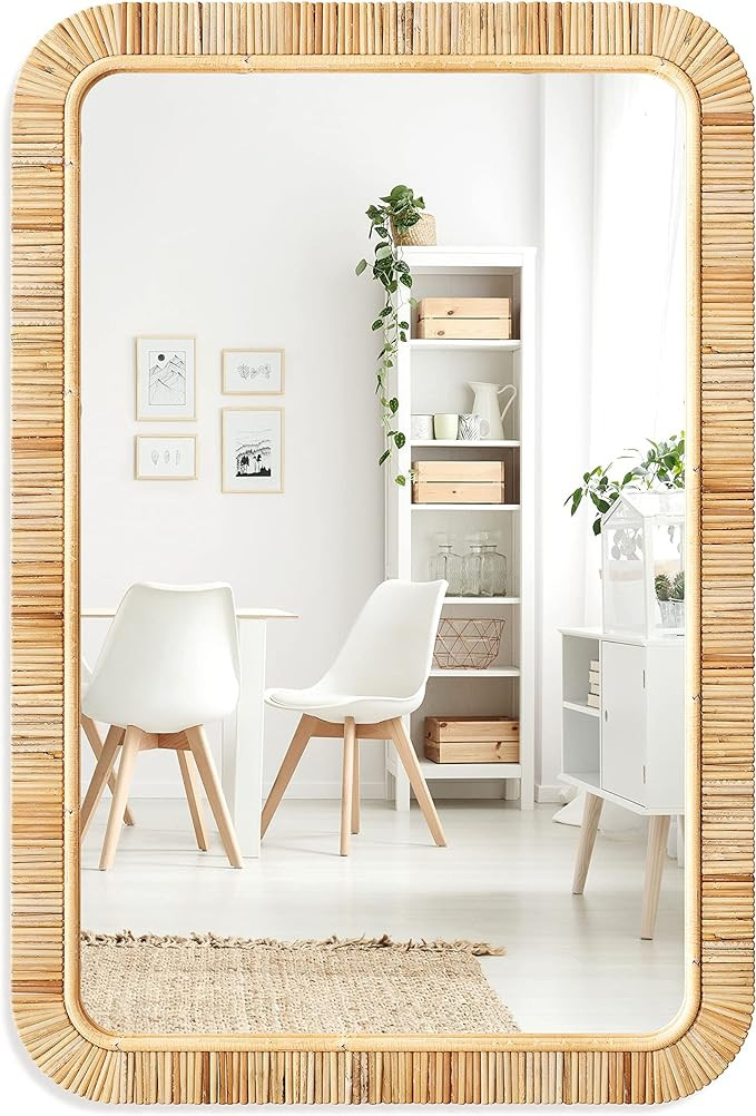 Barnyard Designs Rattan Bathroom Mirror – Rustic Farmhouse Style Handmade Wicker Rattan Frame -... | Amazon (US)