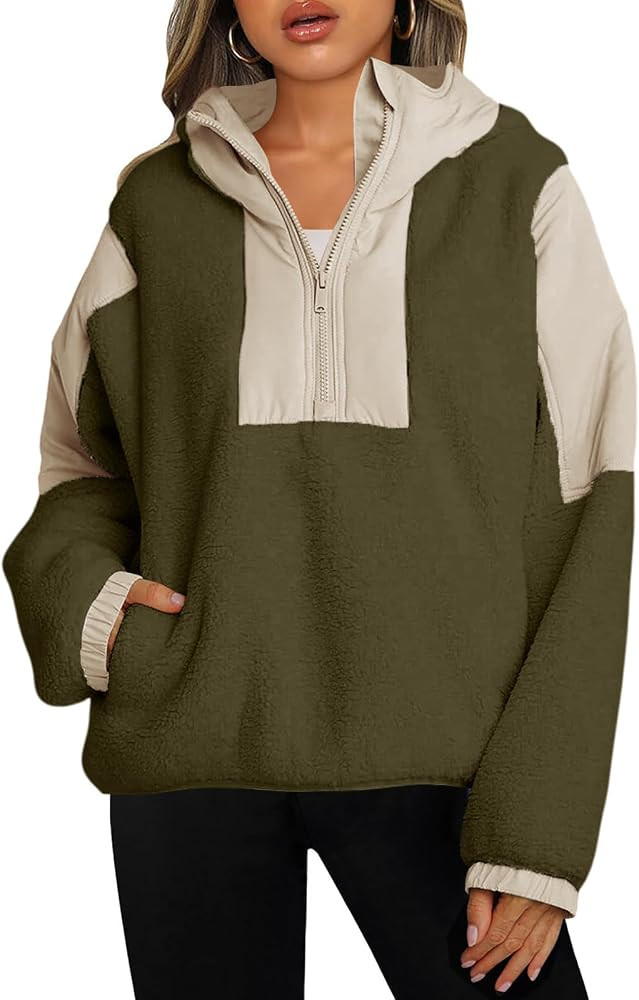 Panadila Womens Half Zip Pullover with Pockets Sherpa Hoodie Oversized Hooded Sweatshirt Warm Fle... | Amazon (US)