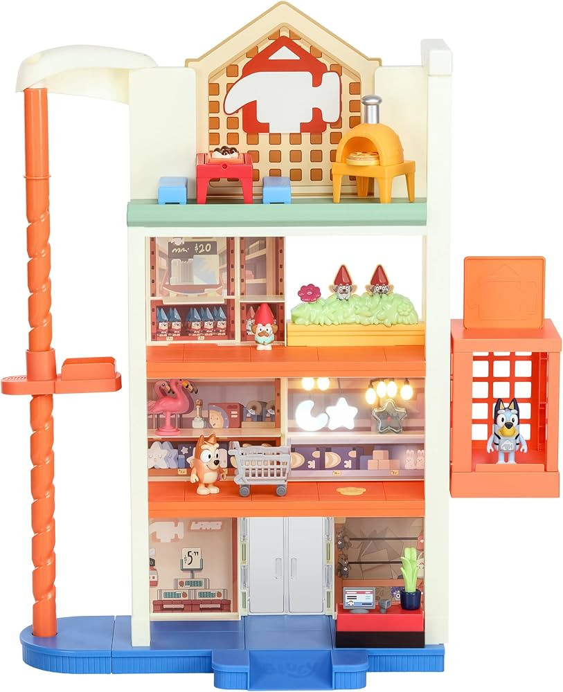 Bluey Hammerbarn Shopping Playset, 4 Level, 22" Tall Playset with Working Lift and Trolley Return... | Amazon (US)