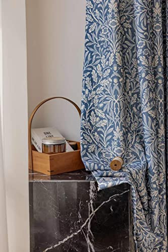 Linen Farmhouse Curtains for Living Room 108 Inch Length Floral Print Window Curtains Semi Blackout Drapes for Bedroom Country Curtains 1 Panel White on Blue (Rod Pocket Curtains, 72"W x 108"L) | Amazon (US)