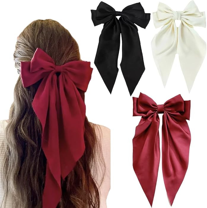 Hair Bows for Women - 3 Pcs Large Ribbon Hair Clips with Long Tail Tassels, Big Hair Barrettes fo... | Amazon (US)