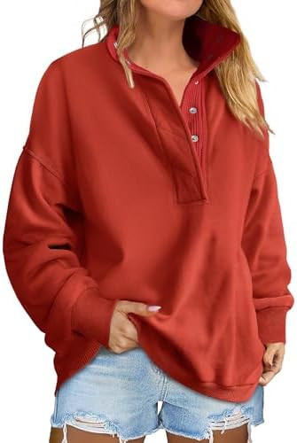 ANRABESS Women's Oversized Sweatshirt Mock Neck Henley 2026 Fall Outfits | Soft Fleece Button Up ... | Amazon (US)