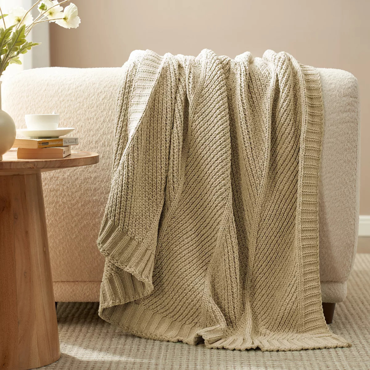 Amelie Home Chenille Knit Throw Blanket, Chunky Knit Blanket,Throw(Beige) | Target