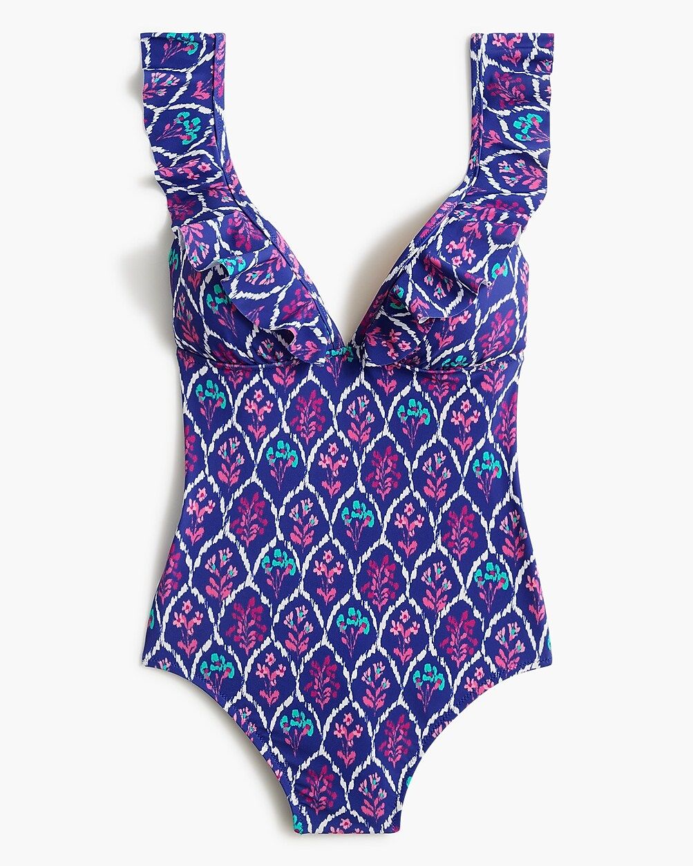 Floral ruffle-shoulder V-neck one-piece swimsuit | J.Crew Factory