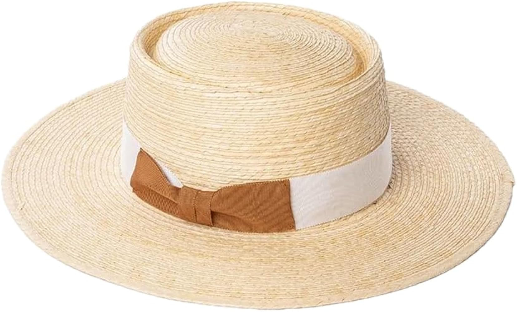Sombrero de paja tejido de dos colores para mujer, sombrero de playa vintage de ala grande casual... | Amazon (US)