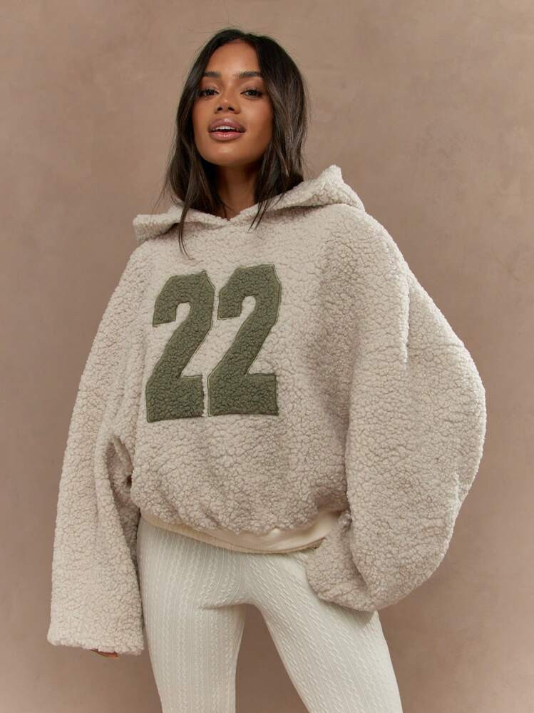 MISSGUIDED Fall/Winter Warm Color Block "22" Number Fleece Oversized Hoodie For Cold Weather,Long... | SHEIN