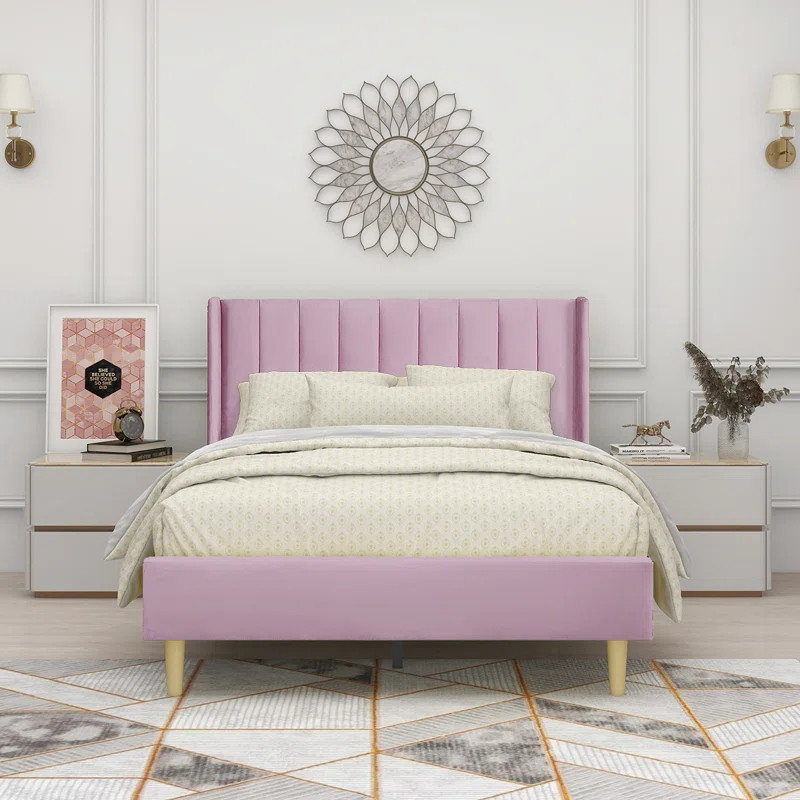Eriksay Low Profile Upholstered Platform Bed With Wingback Headboard | Wayfair North America