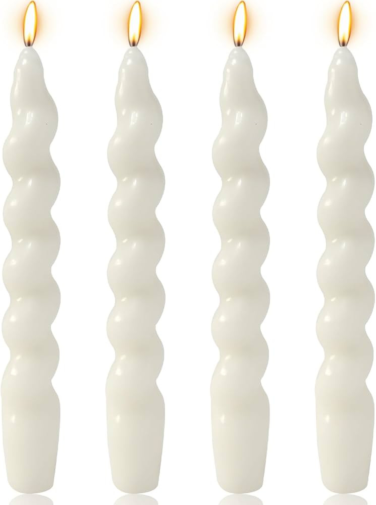 4 Pack 7 Inch White Spiral Taper Candles, Unscented Dripless Twisted Fat Candlesticks for Home D... | Amazon (US)
