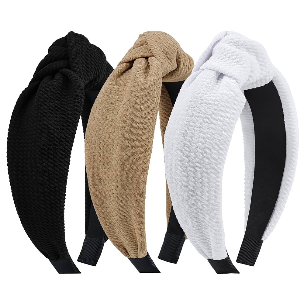 YanJie Knotted Headbands for Women and Girls Non Slip Hair Band Wide Bow Headband Fashion Waffle ... | Amazon (US)