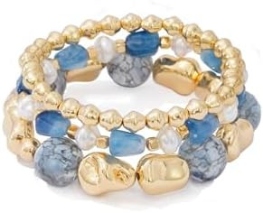 Boho Beaded Stretch Bracelets For Women Stackable Crystal Gold Plated Beaded Bracelets Set Trendy... | Amazon (US)