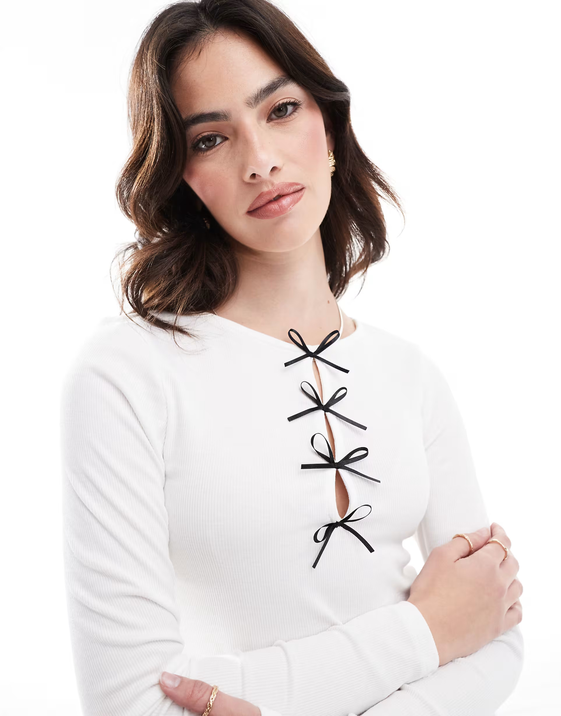 ONLY bow detail long sleeve top in white | ASOS (Global)