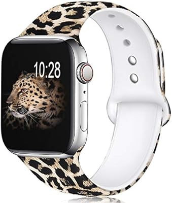 KOLEK Floral Bands Compatible with Apple Watch 44mm 42mm, Silicone Cheetah Printed Replacement Ba... | Amazon (US)
