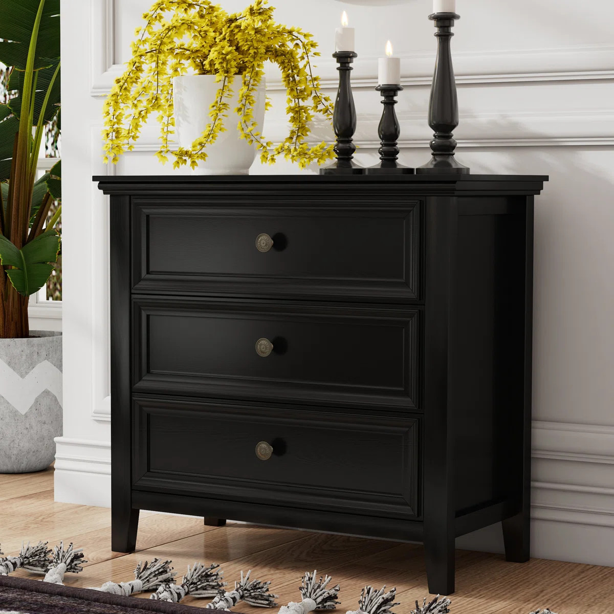 Farmhouse 3 Drawers Nightstand With Wood Besides Table End Table For Bedroom, Living Room | Wayfair North America