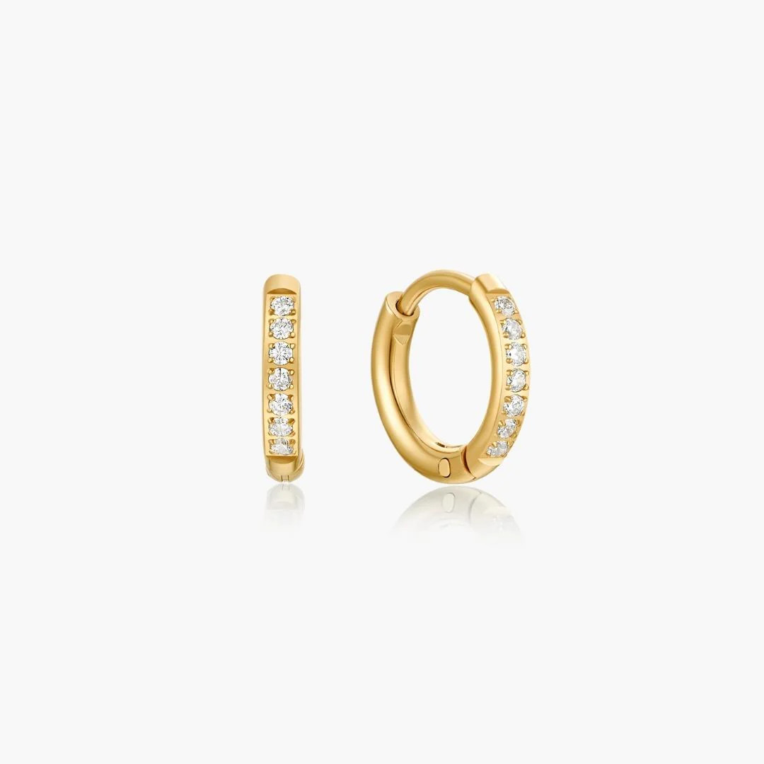 Crystal Huggie Gold Hoops | Flaire & Co.