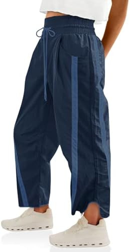 Fisoew Women's Baggy Wide Leg Pants Casual Drawstring Elastic Waisted Contrast Color Workout Y2K ... | Amazon (US)
