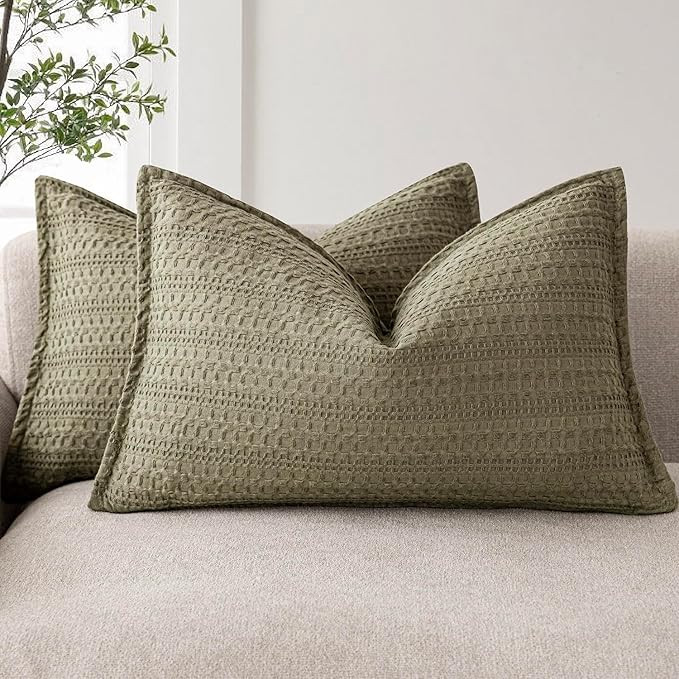Foindtower Set of 2 Decorative Cotton Waffle Weave Lumbar Throw Pillow Covers Euro Shams Cushion ... | Amazon (US)