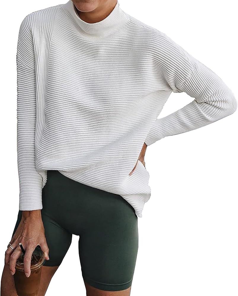 BTFBM Women Cozy Long Sleeve Turtleneck Fashion Sweaters Soft Solid Color Ribbed Knitted Casual Wint | Amazon (US)