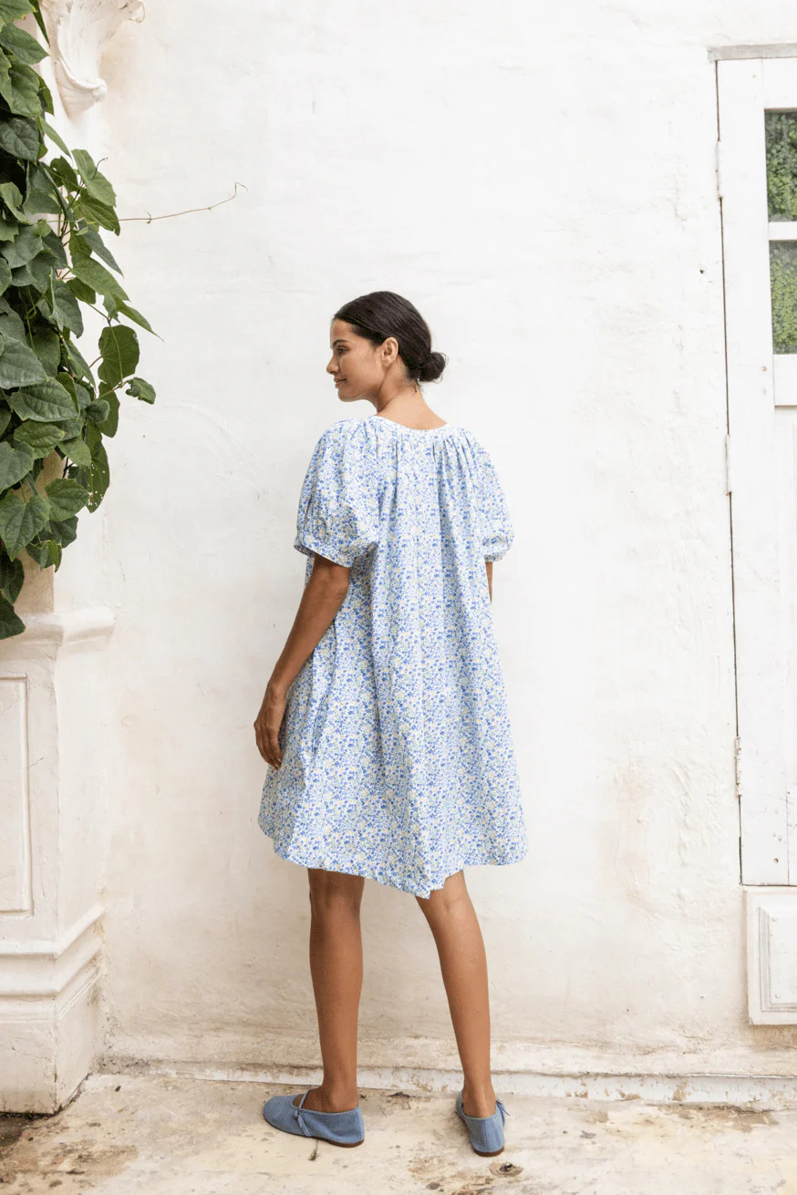 Libby Lounge Dress - Cotton - Floret Blue | Piyama US