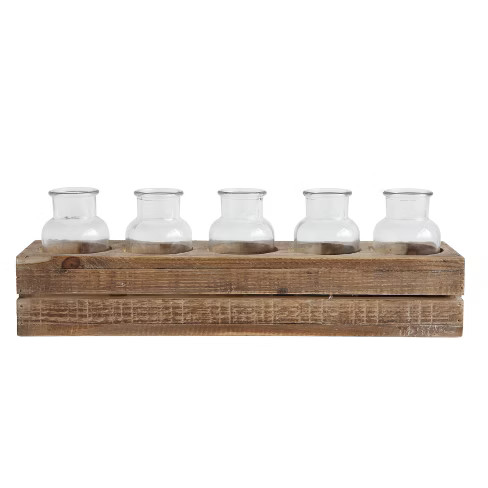 Wood Crate with 5 Glass Bottles - 3R Studios | Target