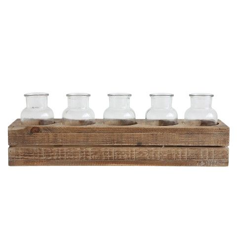 Wood Crate with 5 Glass Bottles - 3R Studios | Target
