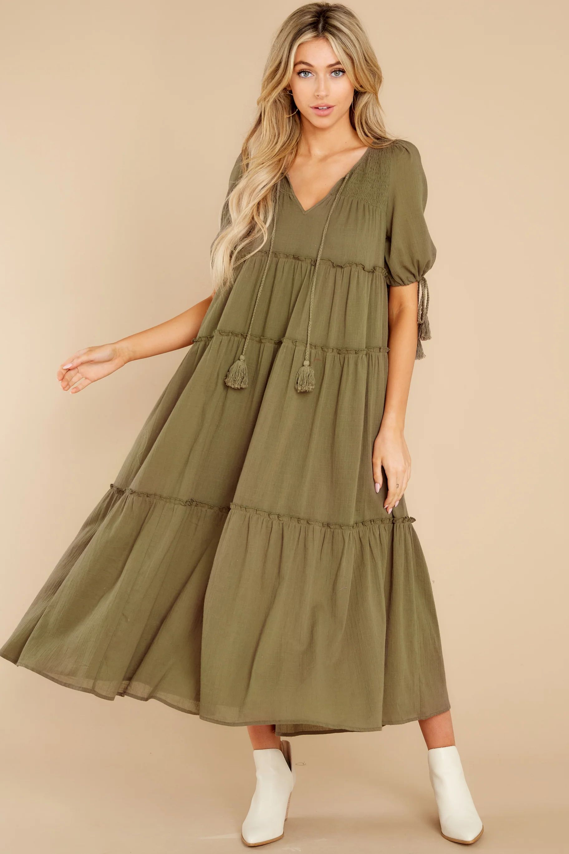 Isn't She Lively Olive Maxi Dress | Red Dress 