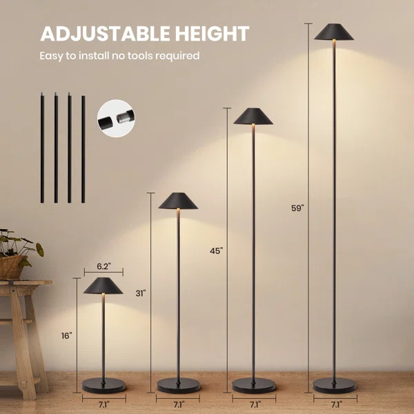 16-58" Adjustable Modern Floor Lamps, Adjustable Three Color Temperature Floor Lamp With Recharge... | Wayfair North America