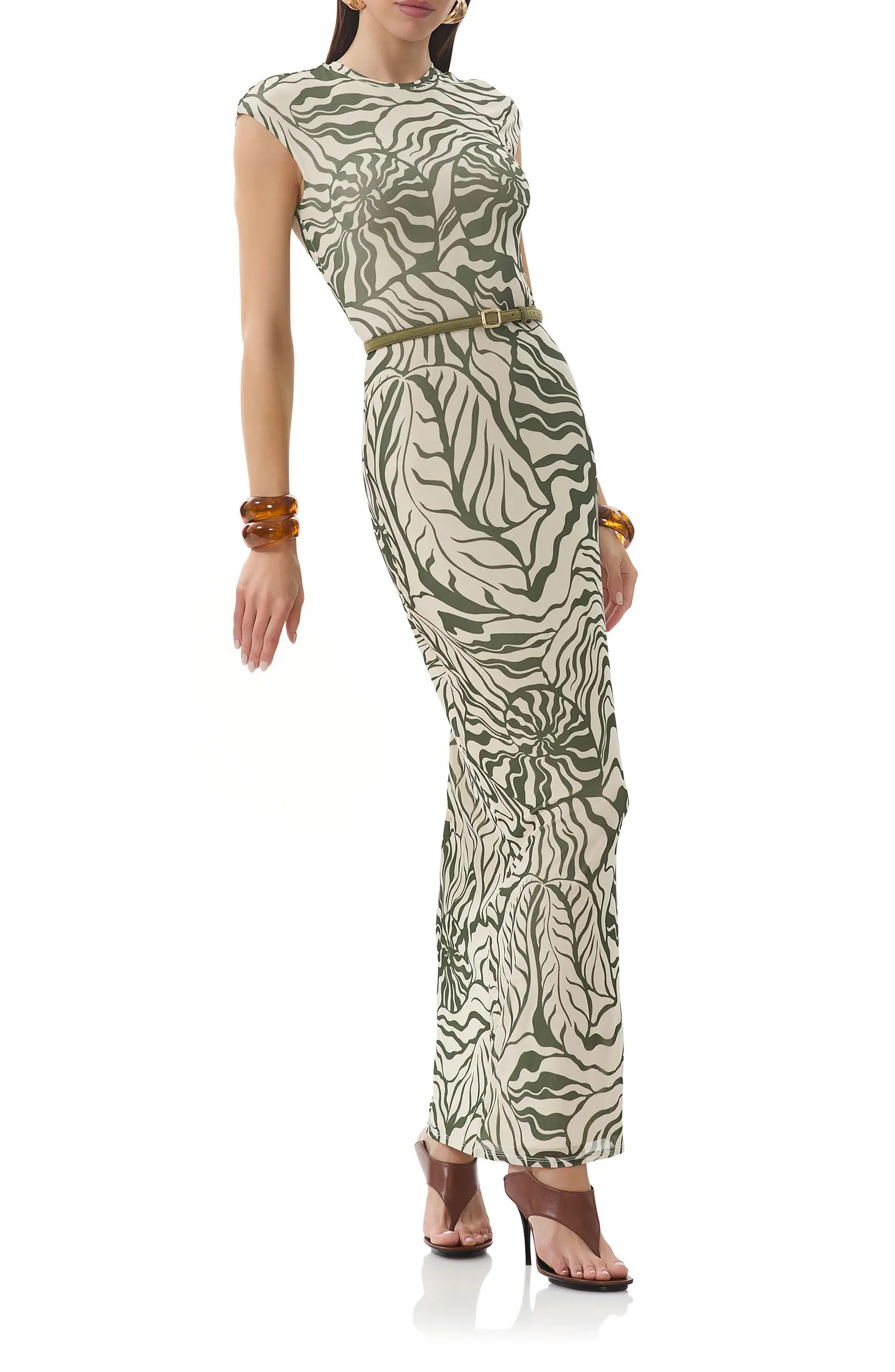 AFRM Cody Print Cap Sleeve Mesh Maxi Dress | Nordstrom | Nordstrom