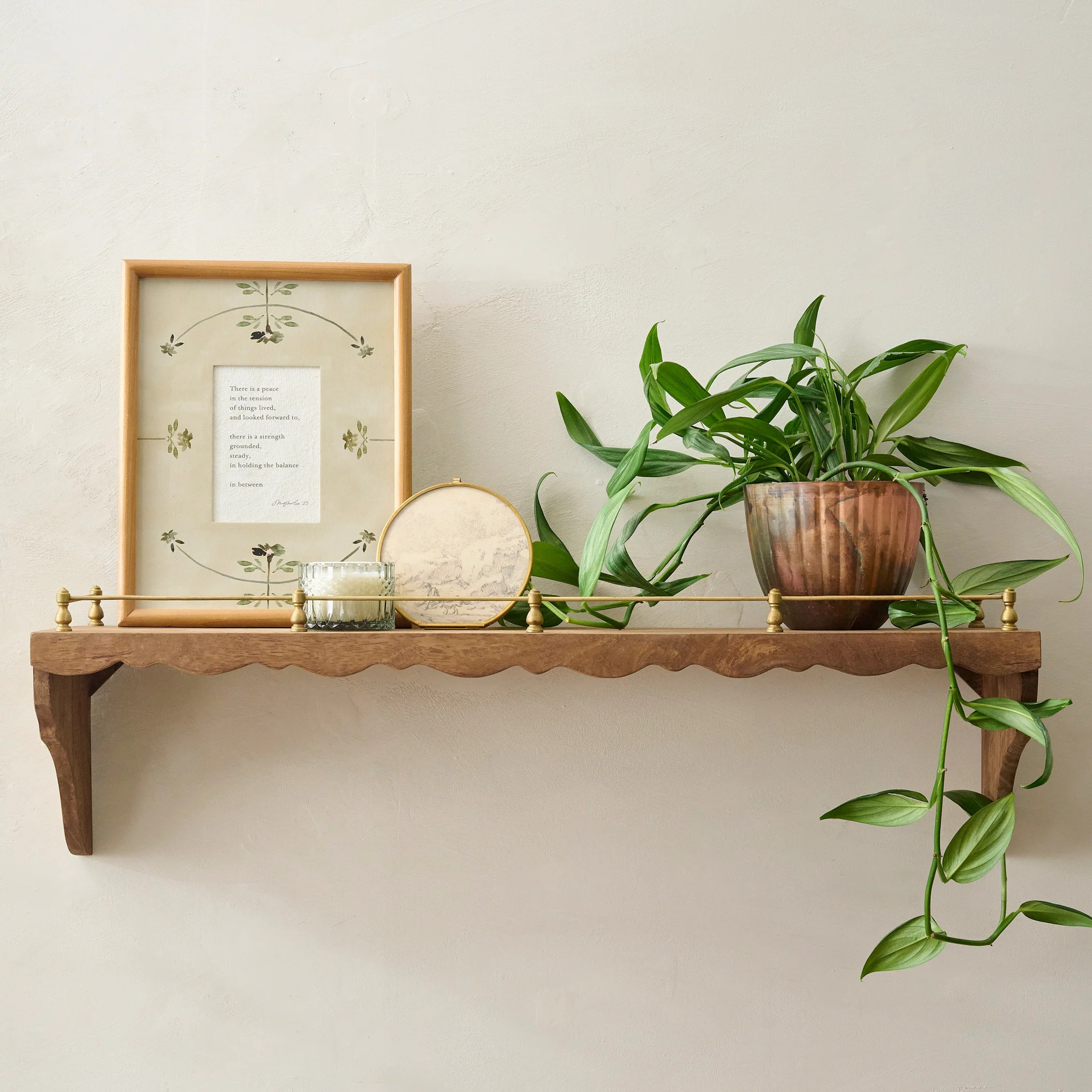 Quinn Wood and Brass Railing Shelf | Magnolia
