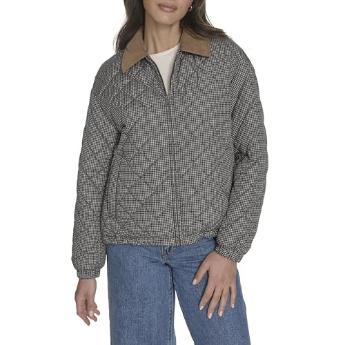 Levi's Women's Diamond Quilted Jacket with Corduroy Collar, Black/White Gingham, Large | Amazon (US)