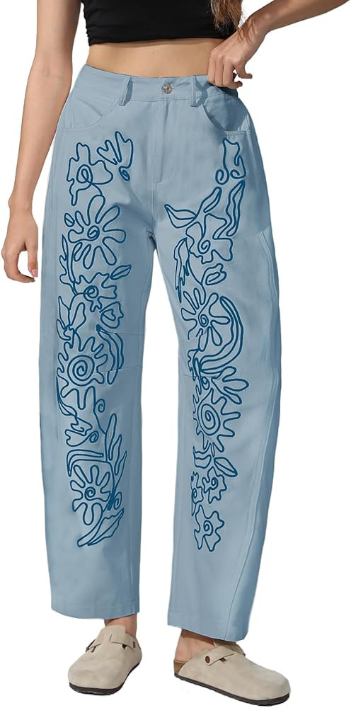 Kedera Embroidered Jeans for Women 2025 Baggy Boyfriend Jeans Barrel Leg Horseshoe Jeans Women Vi... | Amazon (US)