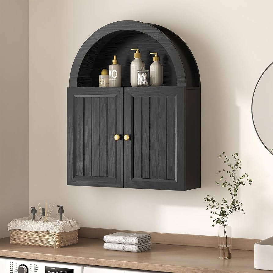 UPOSOJA Arched Bathroom Wall Cabinet, 23.6 x 30.3'' Over The Toilet Cabinet with Grille Door, Adj... | Amazon (US)