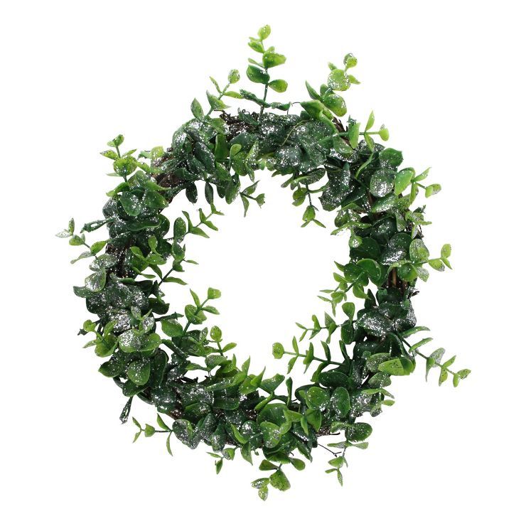 Northlight 8.75" Unlit Sparkling Silver and Green Grass Christmas Wreath | Target
