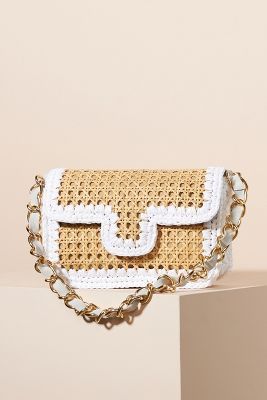 Caterina Bertini Contrast-Trimmed Rattan Crossbody Bag | Anthropologie (US)