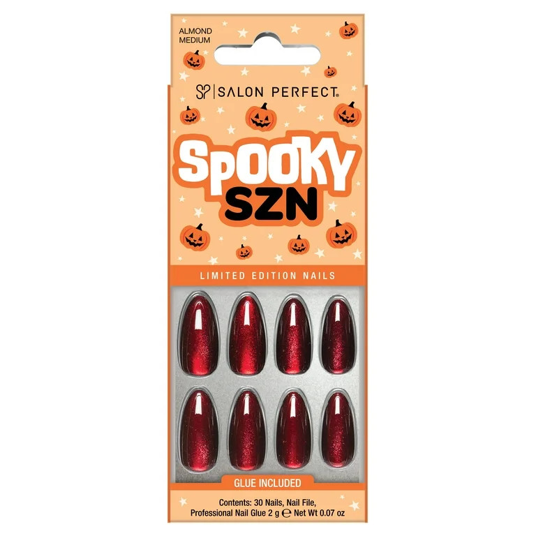 Salon Perfect Halloween Fall Artificial Fake Press On Nails, 386 Magnetic Red, Medium Almond, Fil... | Walmart (US)