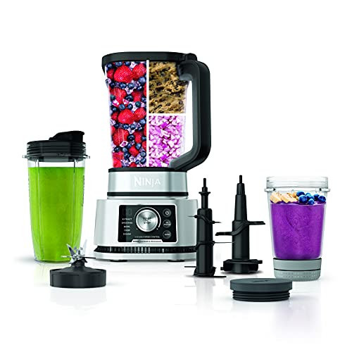 Ninja SS351 Foodi Power Blender & Processor System 1400 WP Smoothie Bowl Maker & Nutrient Extractor* 6 Functions for Bowls, Spreads, Dough & More, smartTORQUE, 72-oz.** Pitcher & To-Go Cups, Silver | Amazon (US)