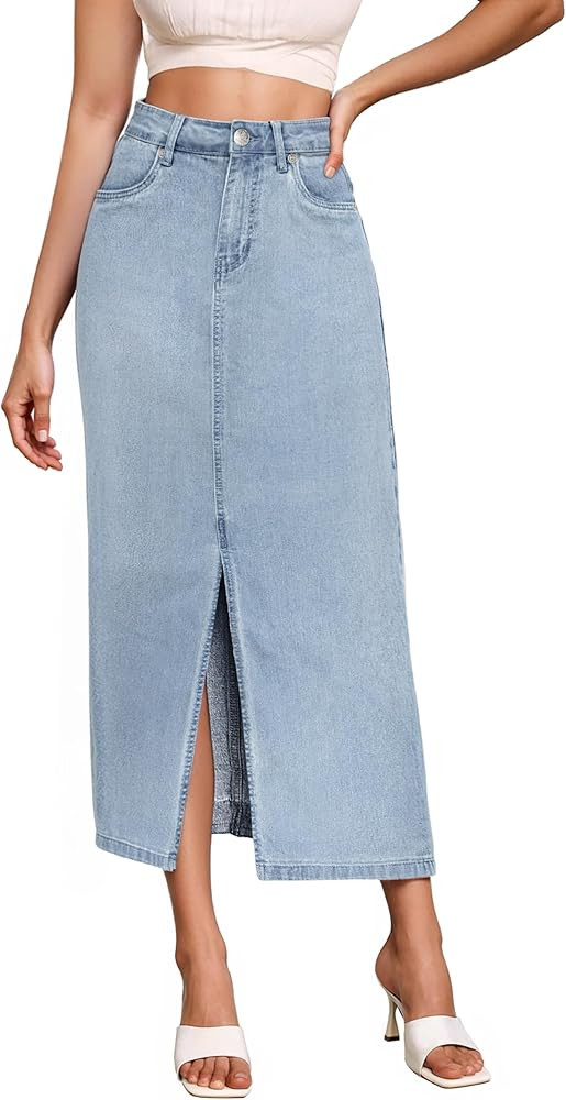 Hybrid & Company Women's Long Denim Skirt – Stretch Jean Skirt for Office and Casual Wear | Amazon (US)