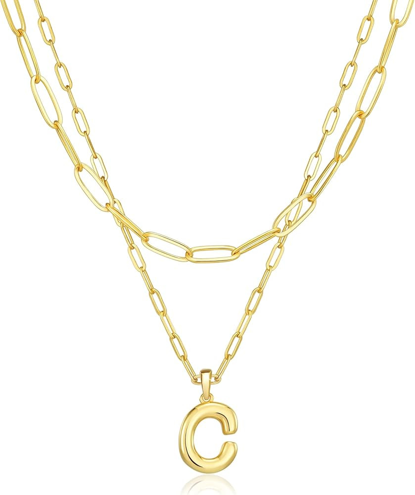 adoyi Gold Necklace for Women Layered Bubble Heart Letter Initial Necklaces for Women Trendy Jewe... | Amazon (US)