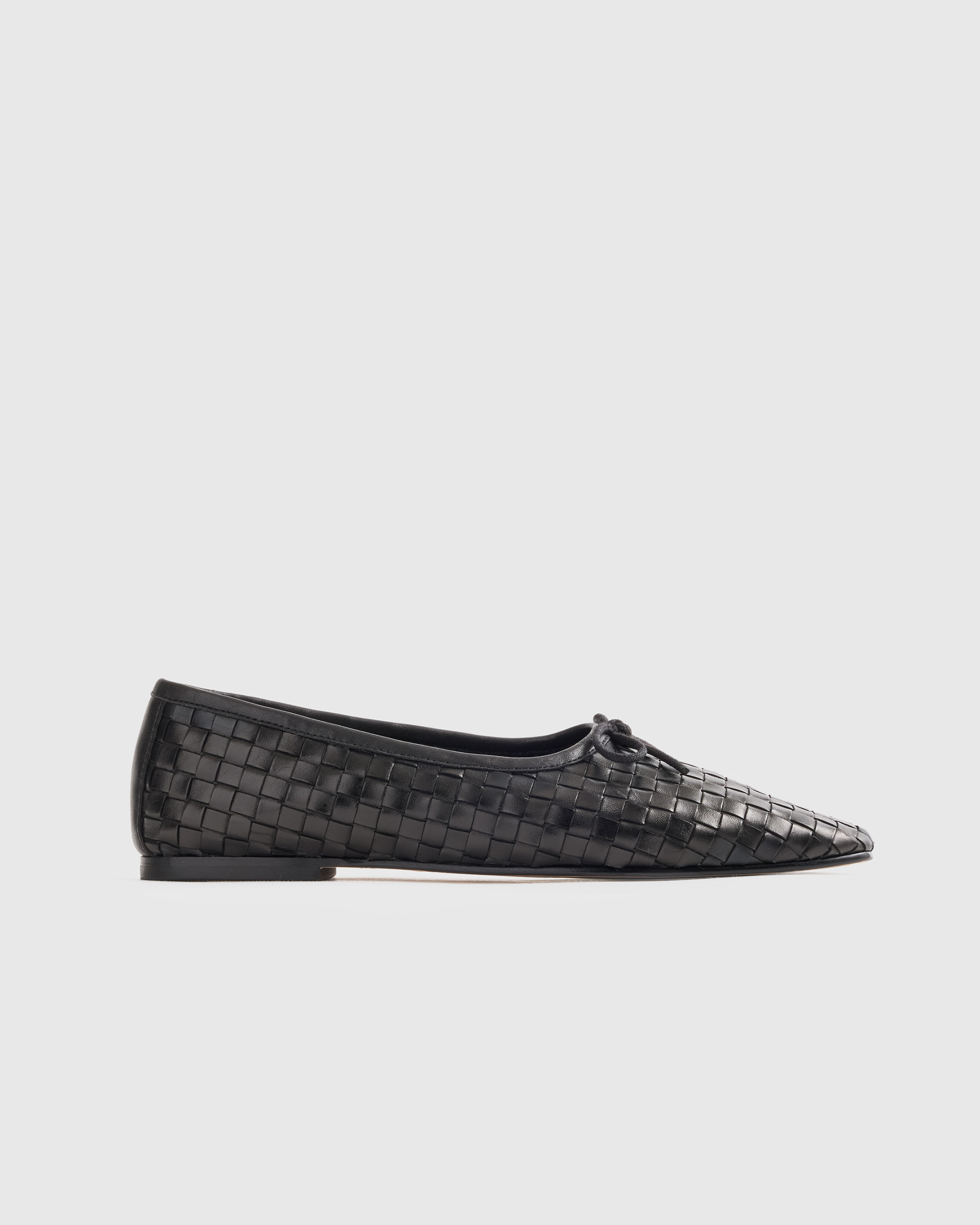 Quince | Women's Italian Leather Handwoven Square Toe Ballet Flat in Black, Size 5 | Quince