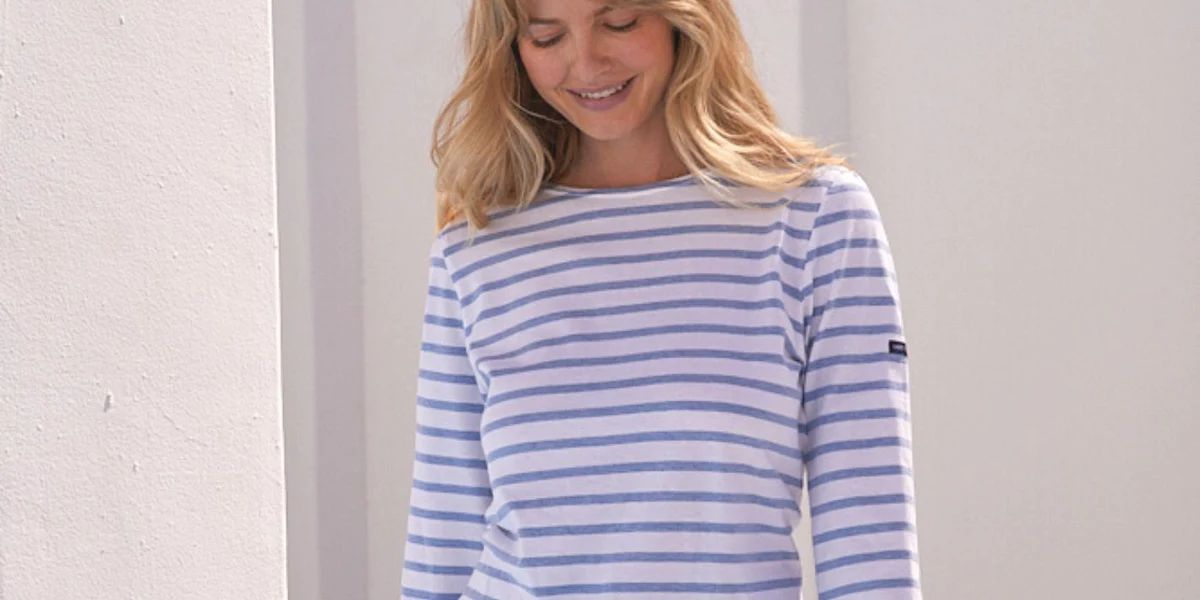 GALATHEE II - Breton Striped Top with ¾ Sleeve | Soft Cotton | Women Fit (WHITE / DENIM) | Saint James USA