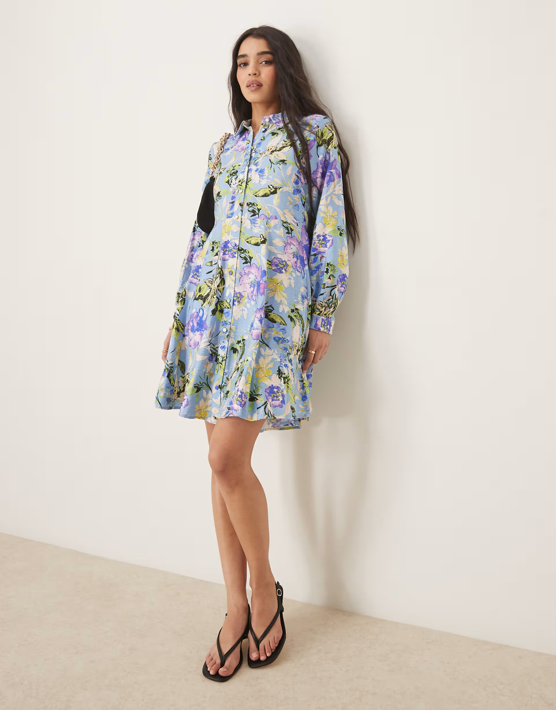 YAS flippy hem mini shirt dress in blue flower print | ASOS (Global)