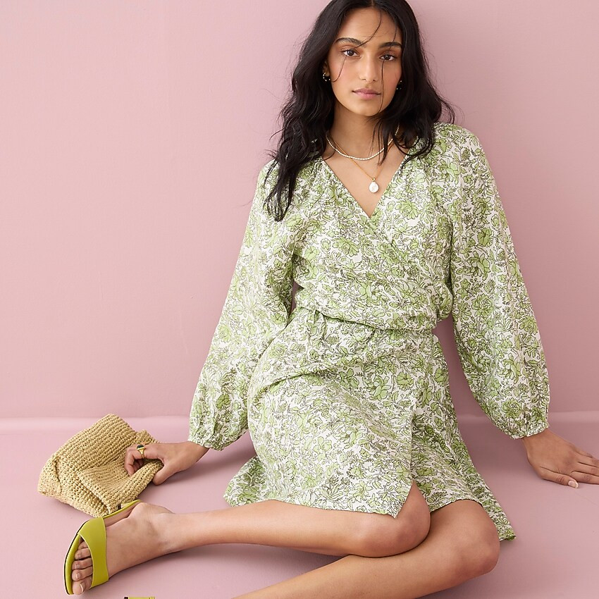 Linen wrap dress in tossed floral | J. Crew US