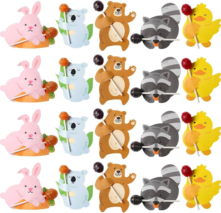 Amazon.com: Petunny 250Pcs Lollipop Paper Holder Easter Bunny Candy Paper Cards Cute Animal Lolli... | Amazon (US)
