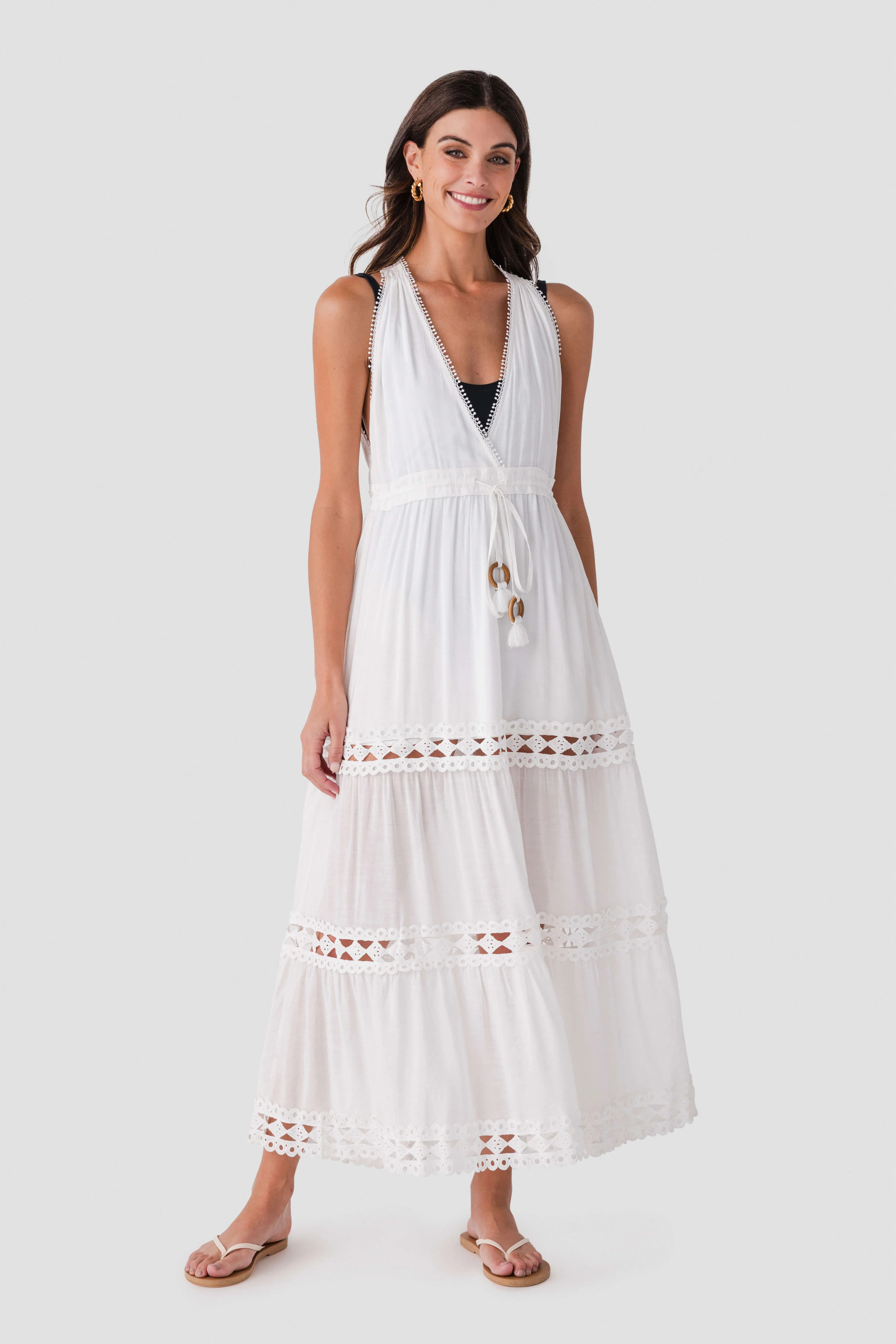 Elan Halter Tiered Maxi Dress | Social Threads