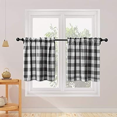 NATUS WEAVER 2 Pc Cotton Classic Country Farmhouse Kitchen Window Cafe Curtains -Black & White Bu... | Amazon (US)