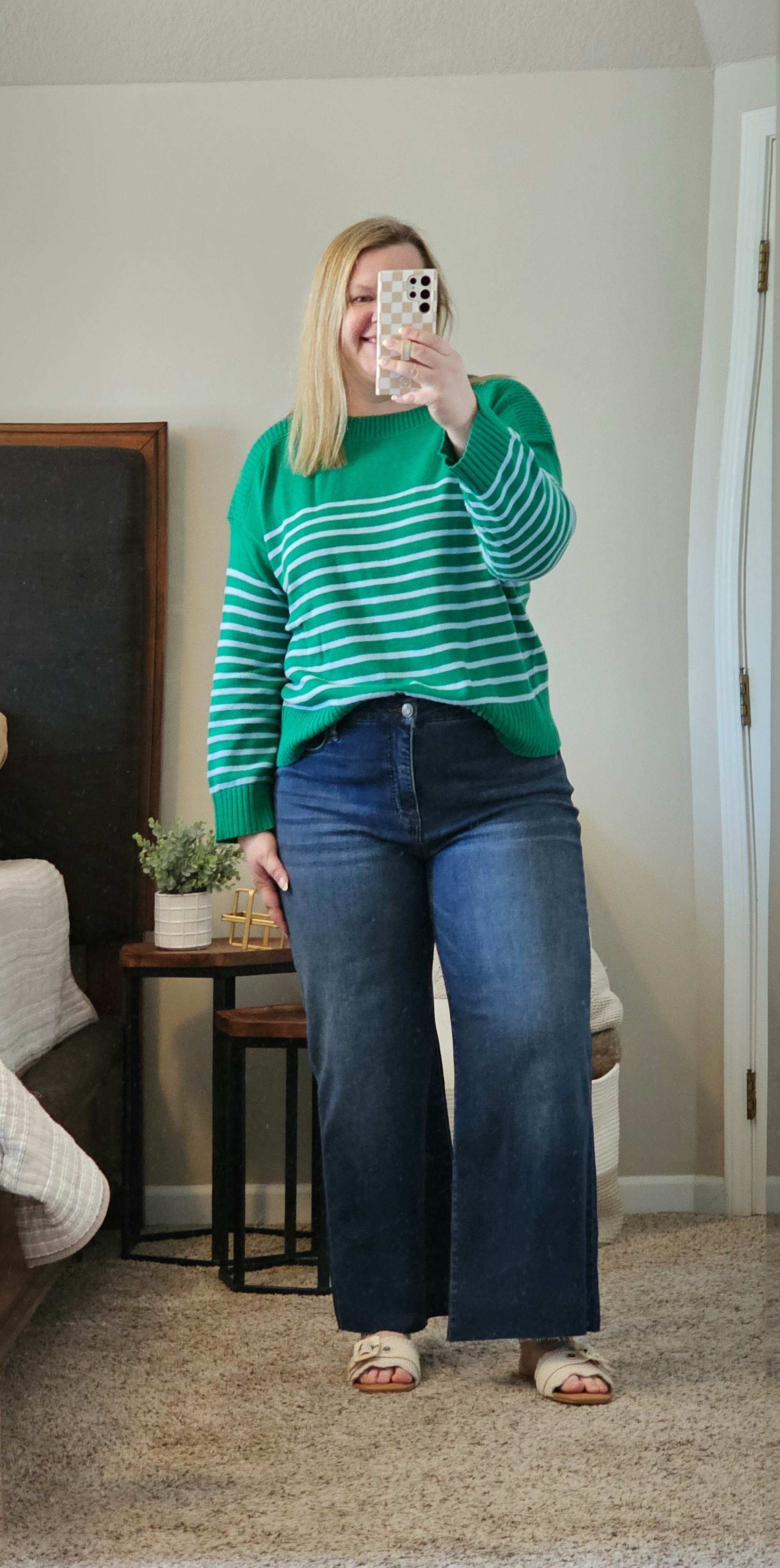 Sweater is an XXL for some extra room. Wide leg jeans are a size 18. 

#LTKover40 #LTKfindsunder100 #LTKsalealert