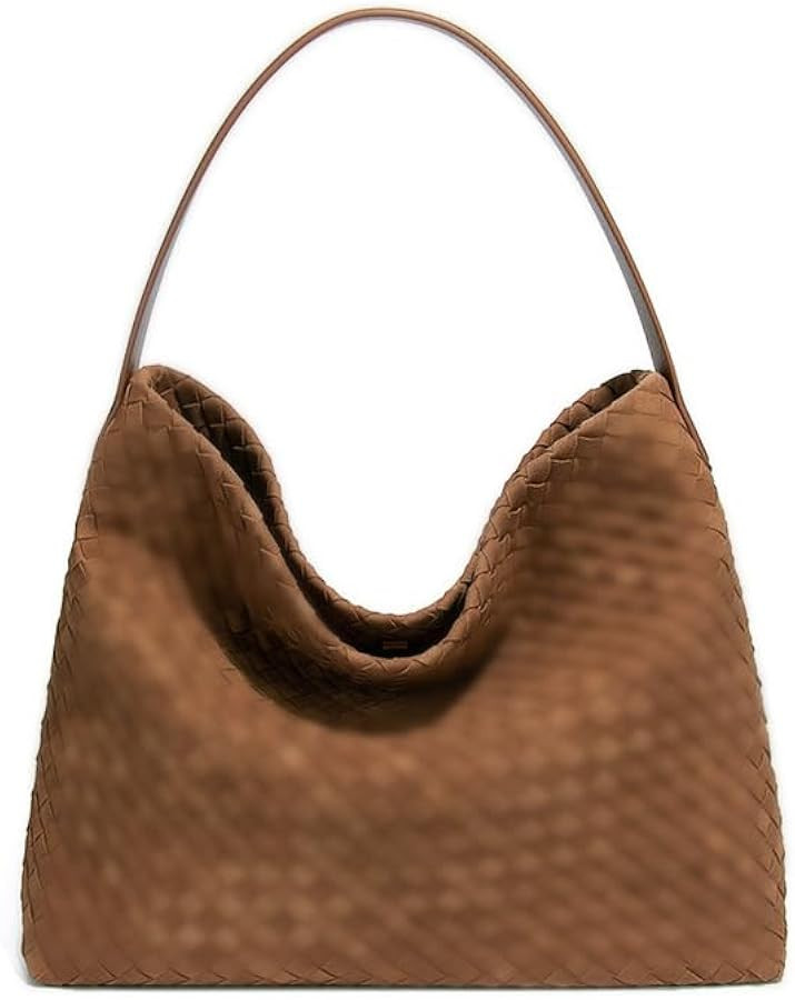 Amazon.com: Woven Suede Shoulder Bag for Women Suede Hobo Bag Tote Elegant Handbag Satchel for Wo... | Amazon (US)