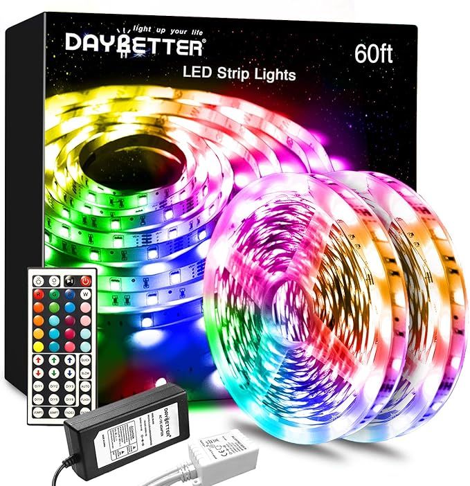 DAYBETTER Led Lights Color Changing Led Strip Lights with Remote Controller 60ft, 2 Rolls of 30ft... | Amazon (US)