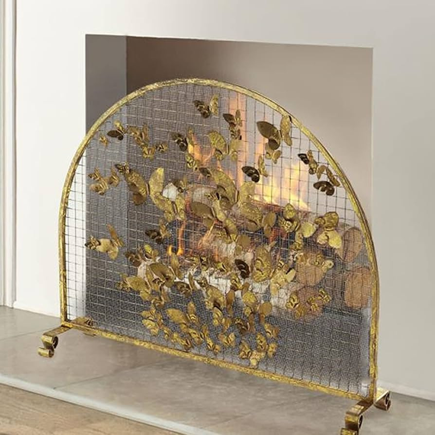 Fire Guard Arched Fire Screen Spark Guard with Metal Butterfly Decor Mesh, Sturdy Fireplace Stand... | Amazon (US)