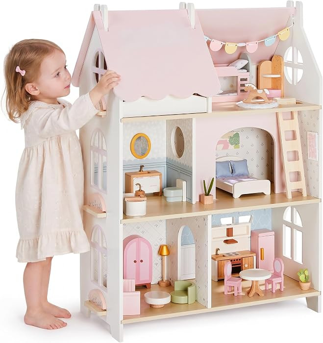 Giant bean Cloud Cottage Wooden Dollhouse for Girls \u2013 3-Story 6 Rooms Modern Scandinavian Do... | Amazon (US)